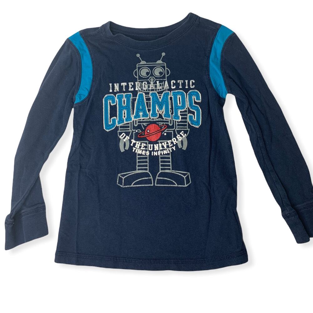 Kids R Us navy blue white print robot long sleeve tee shirt 5t